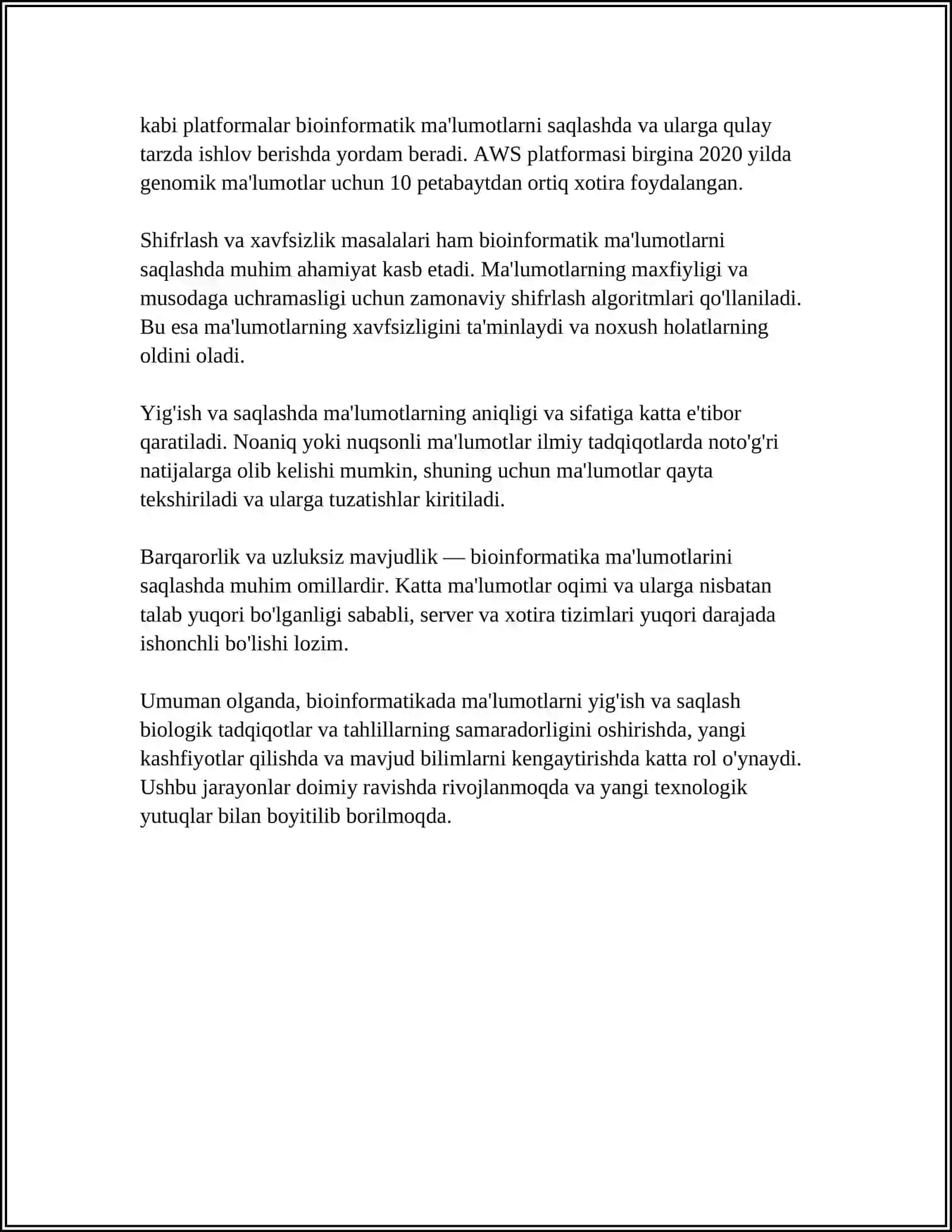 BIOINFORMATIKA VA BIOMEXANIKA FANIDAN. BIOINFORMATIK KOMPYUTERLI MODEL YARATISH BOSQICHLARI MAVZUSIDA MUSTAQIL ISH 4