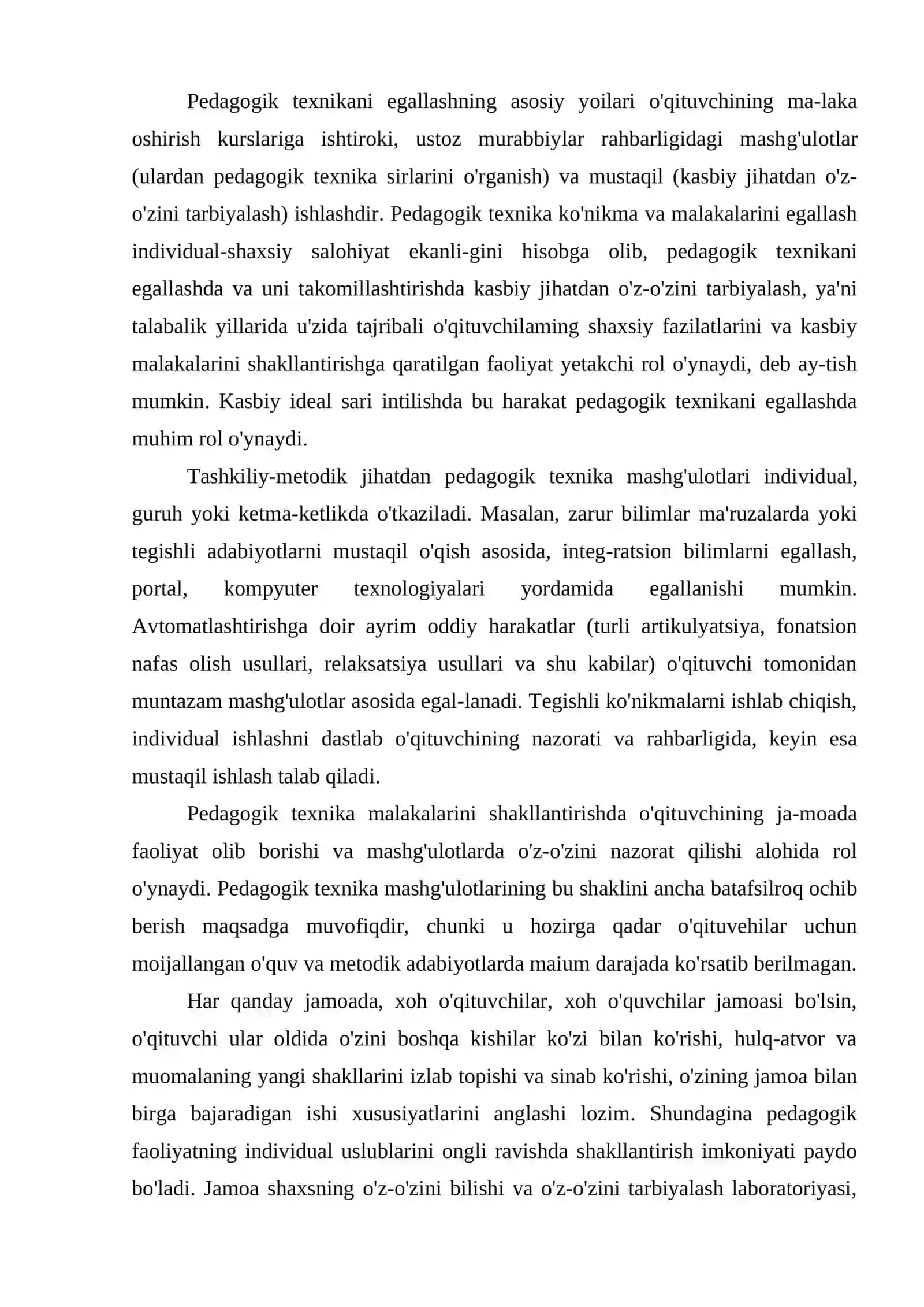 PEDAGOGIK TEXNIKANI EGALLASH MAHORATI 4