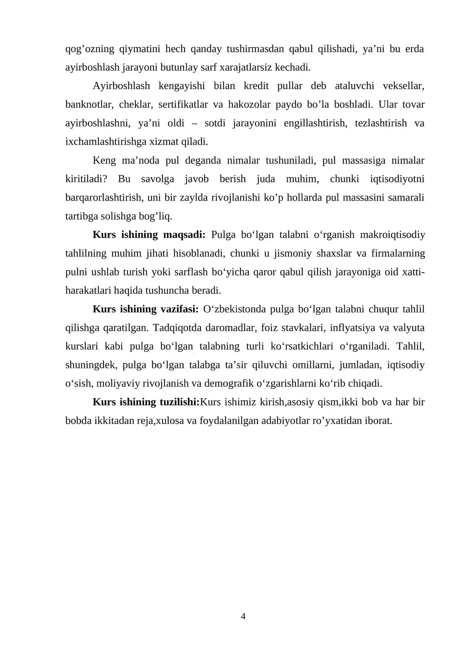MAKROIQTISODIYOT KAFEDRASI "MAKROIQTISODIYOT" fanidan KURS ISHI 4