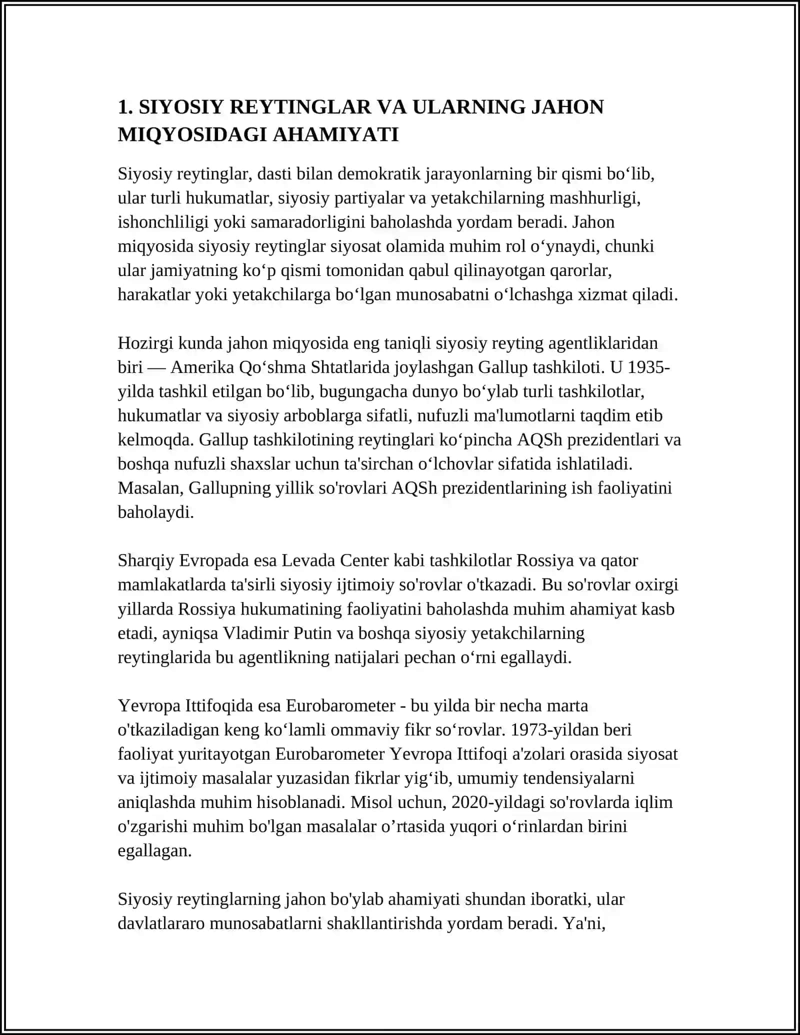 SIYOSIY-HUQUQIY SOHADAGI USTUVOR HALQARO REYTINGLAR VA ULARGA O‘ZBEKISTONNING INTEGRATSIYALASHUVI 4