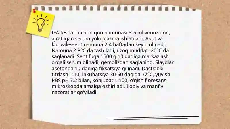 IFA, IMMUNOBLOT, PTSR, RADIOIMMUN REAKSIYALARNING YUQUMLI KASALLIKLAR DIAGNOSTIKASIDA, QO'LLANILISHI,QO'YISH TEXNIKASI 4