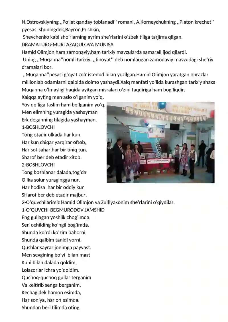 Baxt va shodlik kuychisi HAMID OLIMJON deb nomlangan tadbir senariysi 4