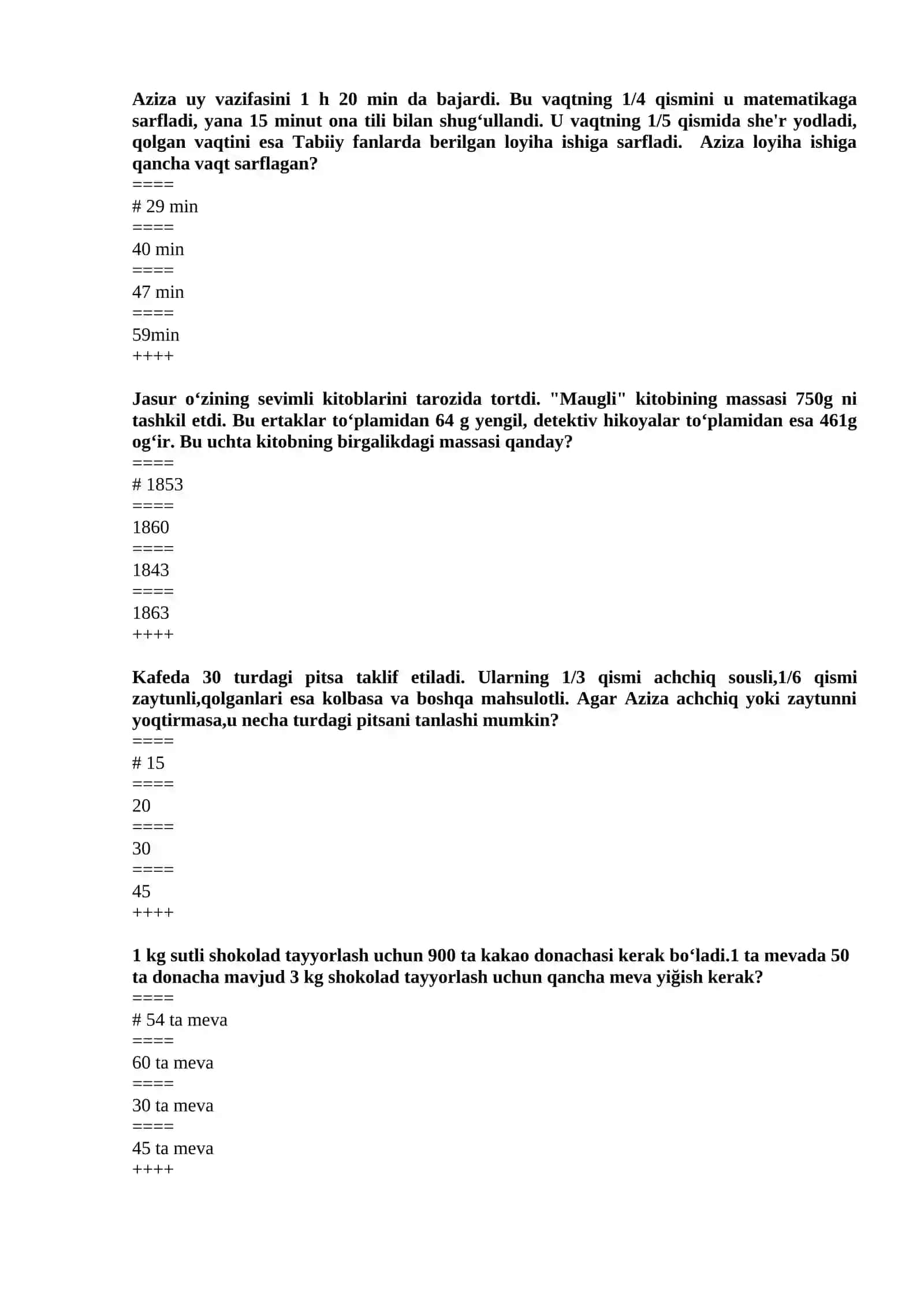 Matematika o‘qitish metodikasi fanidan yakuniy nazorat TEST savollari 4