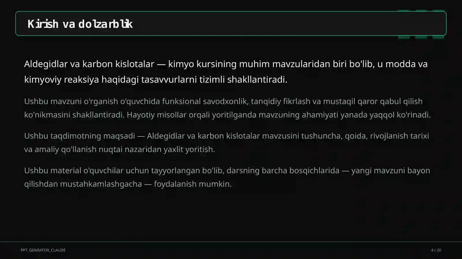 Aldegidlar va karbon kislotalar (10-sinf) 4