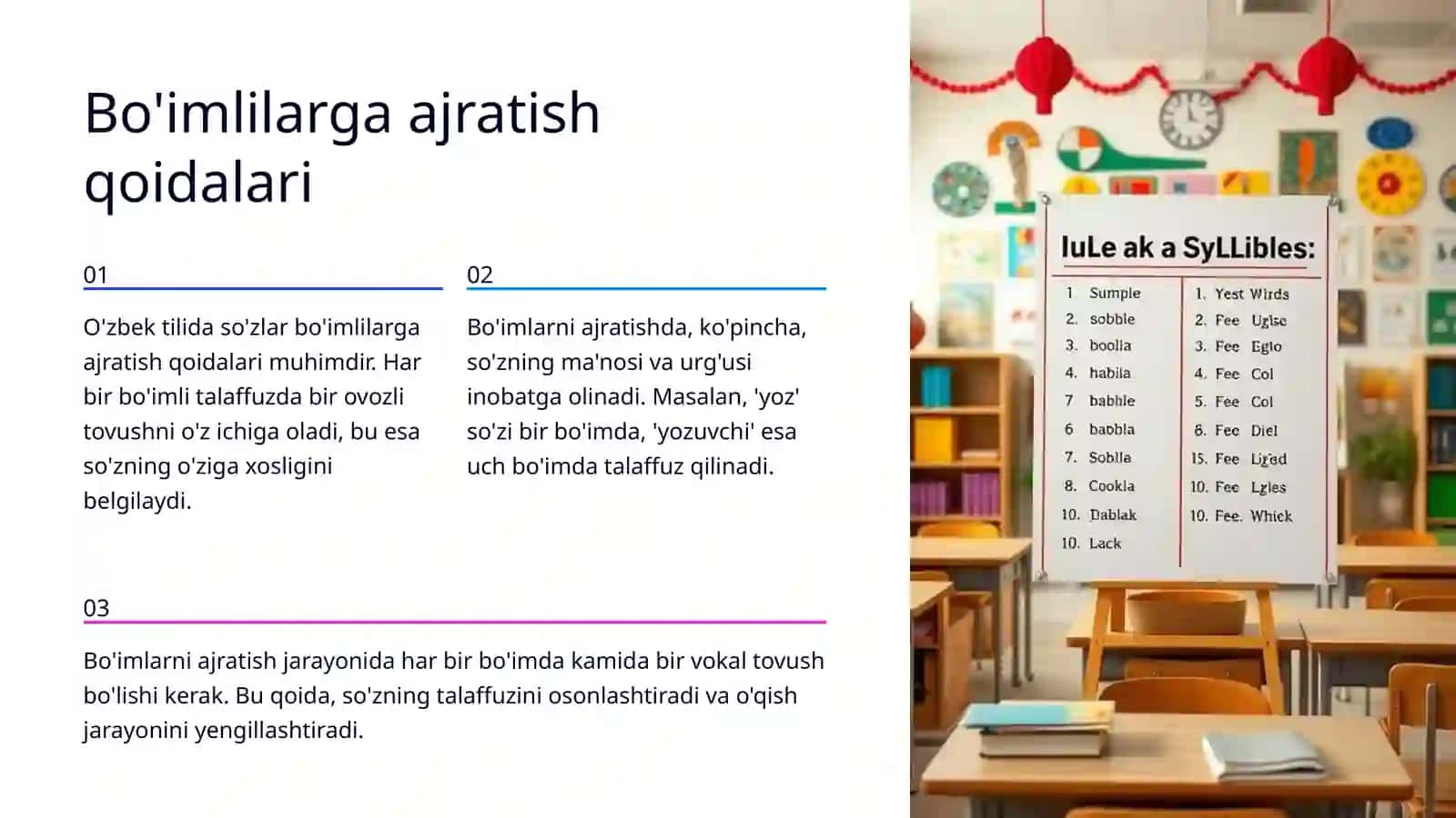 Urg'u so'zlarini bo'imlilarga ajratish cho'ziqlik va qishqartirish qoidalari 4