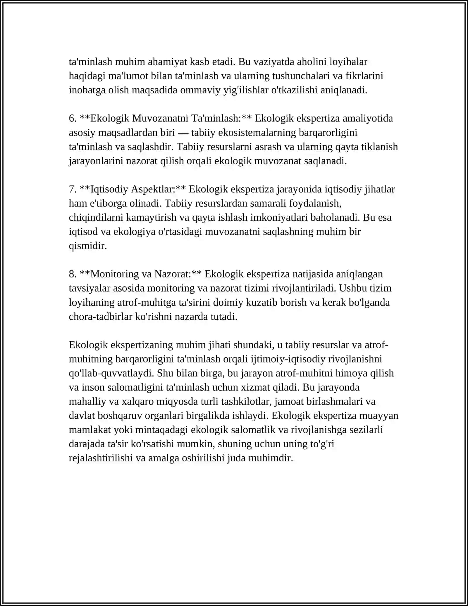 EKOLGIK EKSPERTIZAGA KORXONALAR TOMINIDAN TAQDIM ETILADIGAN MATERIALLAR VA ULARGA QO’YILGAN TALABLAR 4