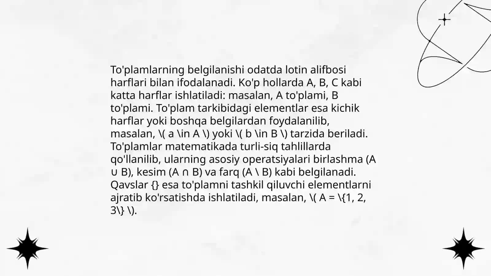 Matematikadan Narsalarning to'plamlari mavzusida bir soatlik ochiq dars ishlanmasi 4