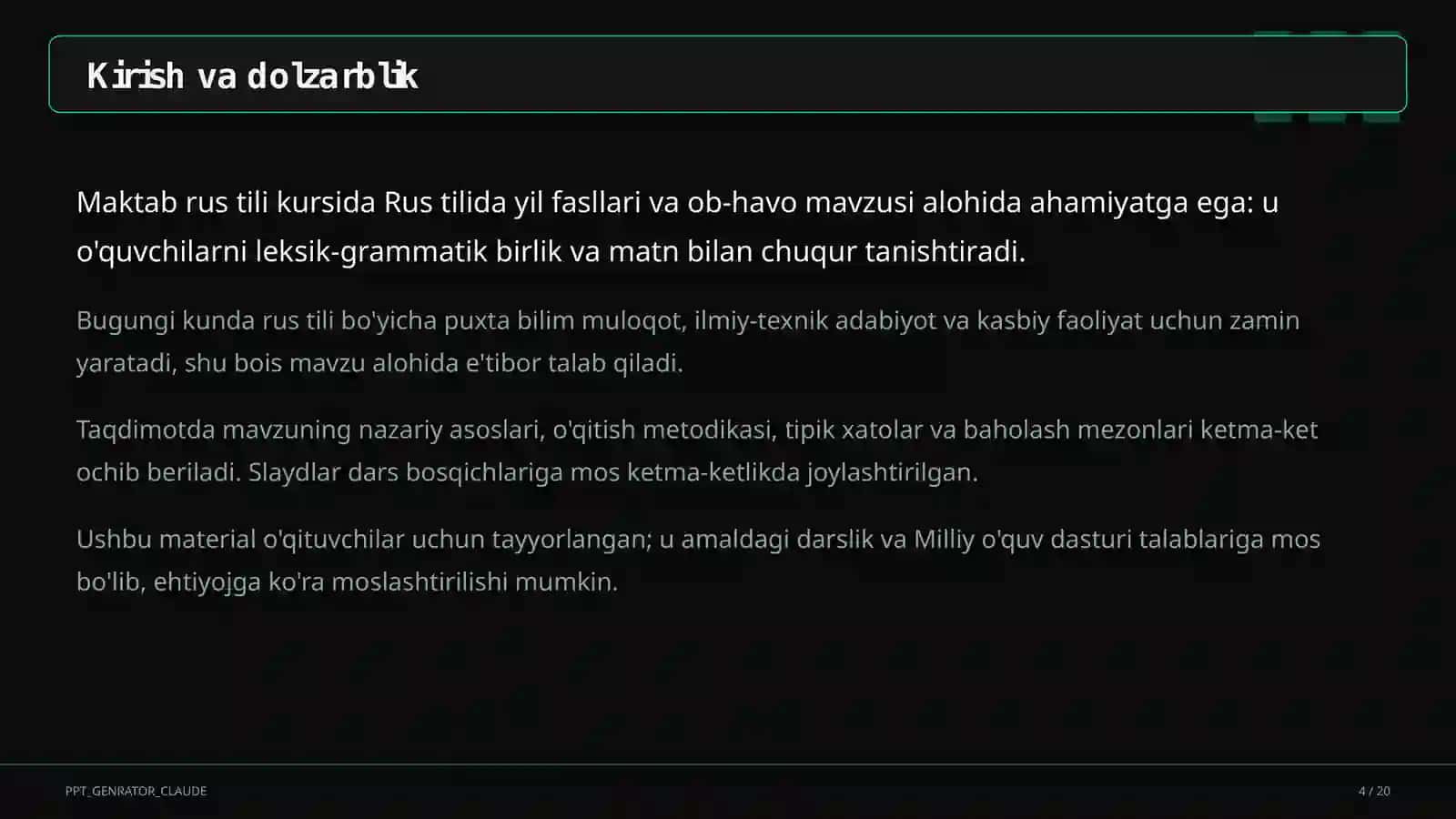 Rus tilida yil fasllari va ob-havo (4-sinf) 4