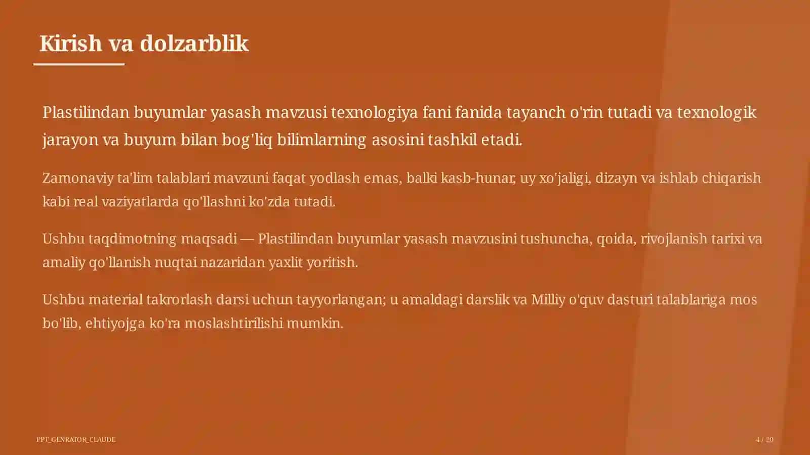 Plastilindan buyumlar yasash (1-sinf) 4