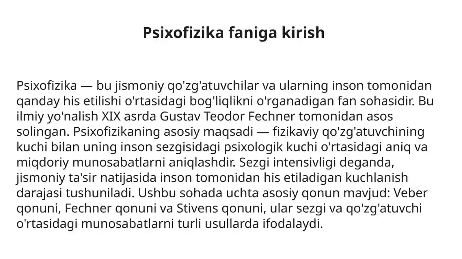 Stivens qonuni asosida sezgi intensivligini baholash 4