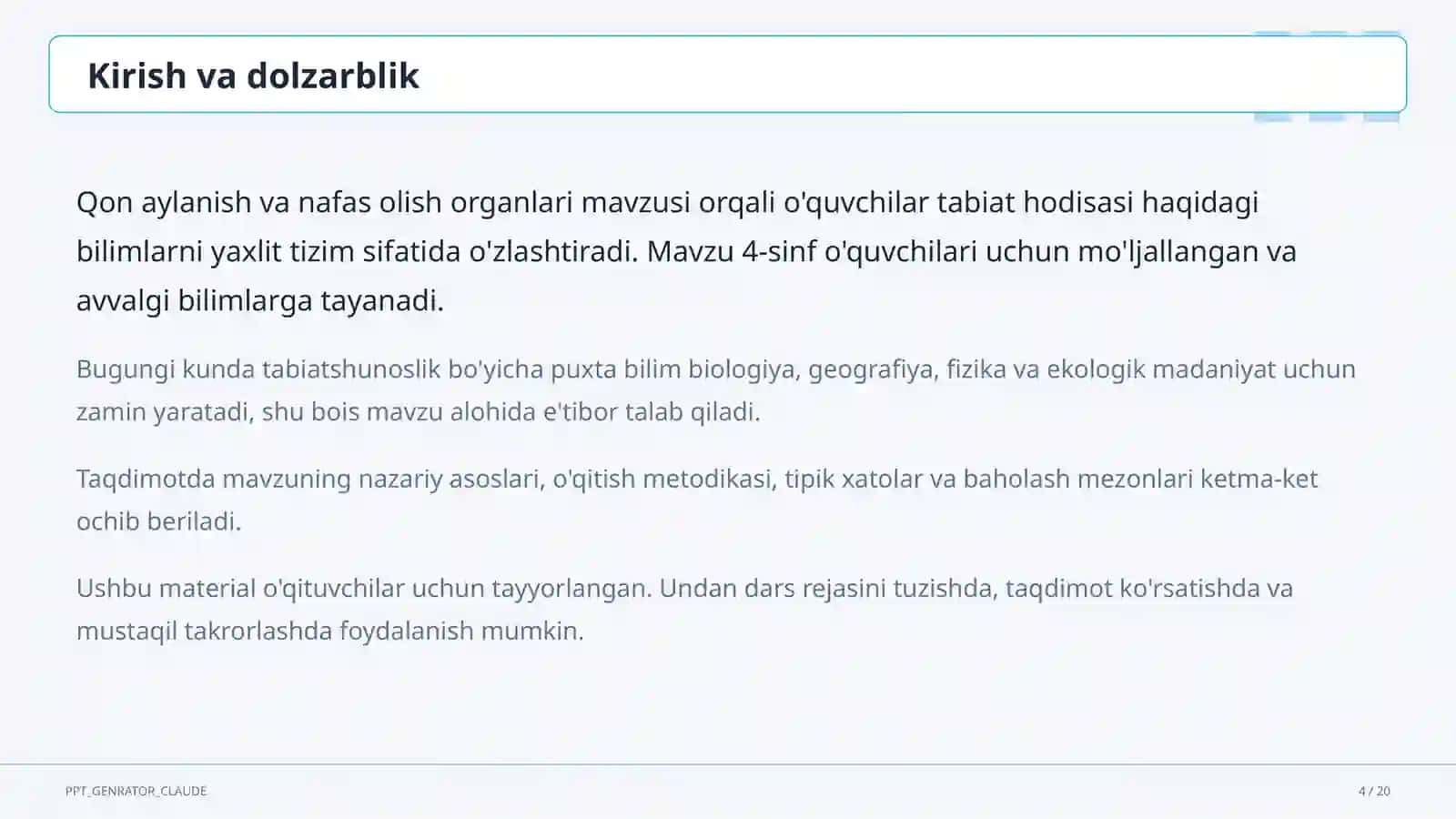 Qon aylanish va nafas olish organlari (4-sinf) 4