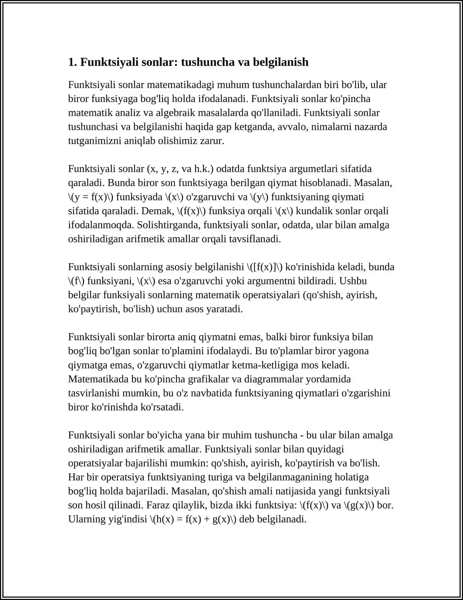 FUNKSIYALI SONLARNI QÒSHISH AYRISH KÓPAYTIRISH VA BÓLISH 4
