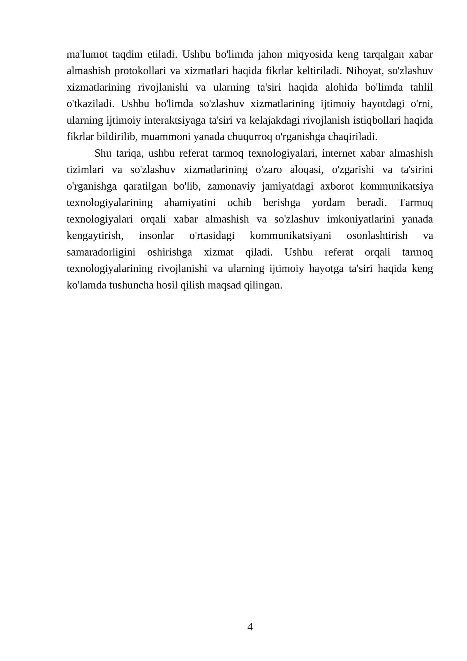 Tarmoq texnologiyalari internet bayon nomalari interneta xabar almawiw va sòzlawuv xizmatlari 4