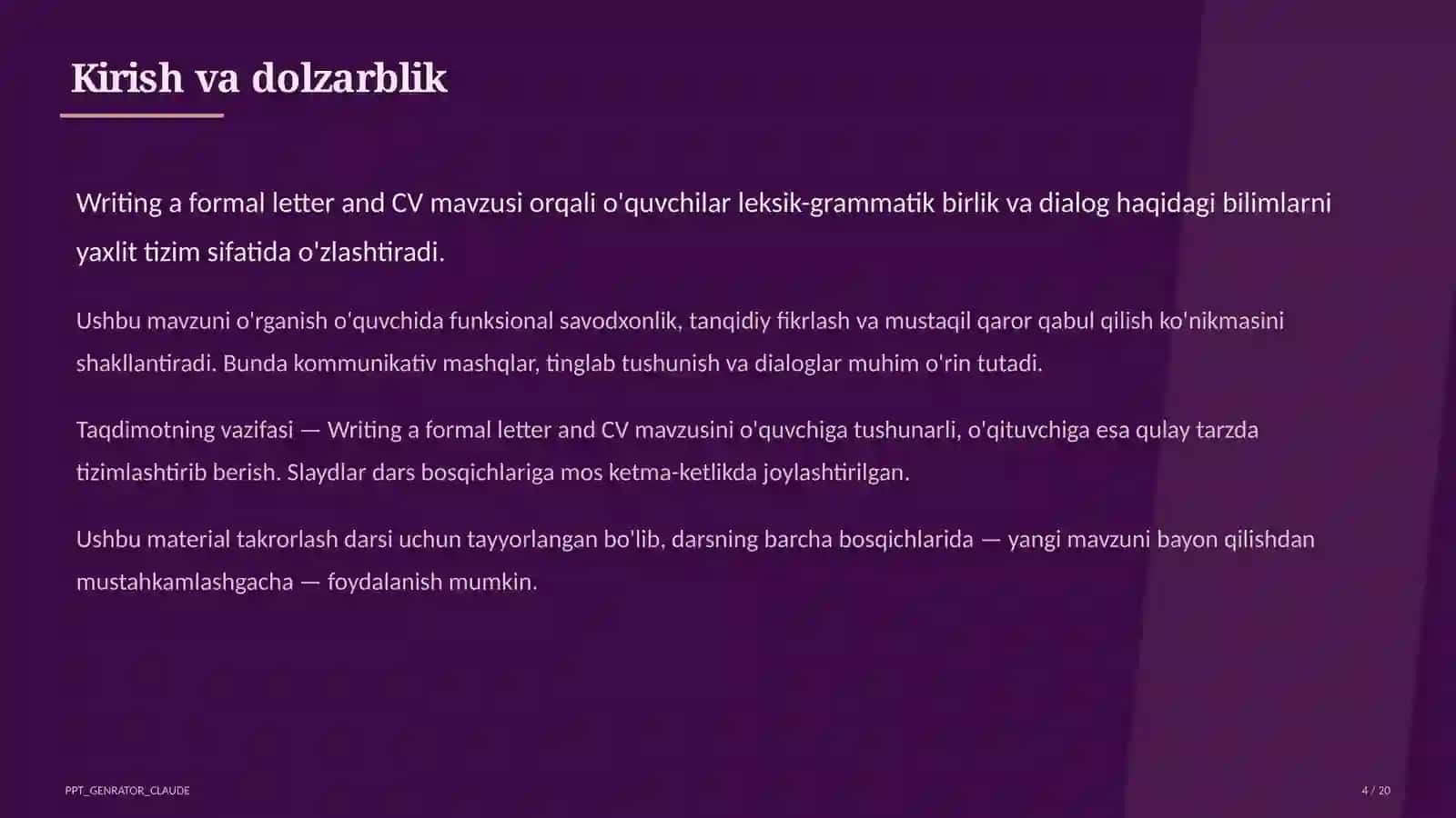 Writing a formal letter and CV (10-sinf) 4
