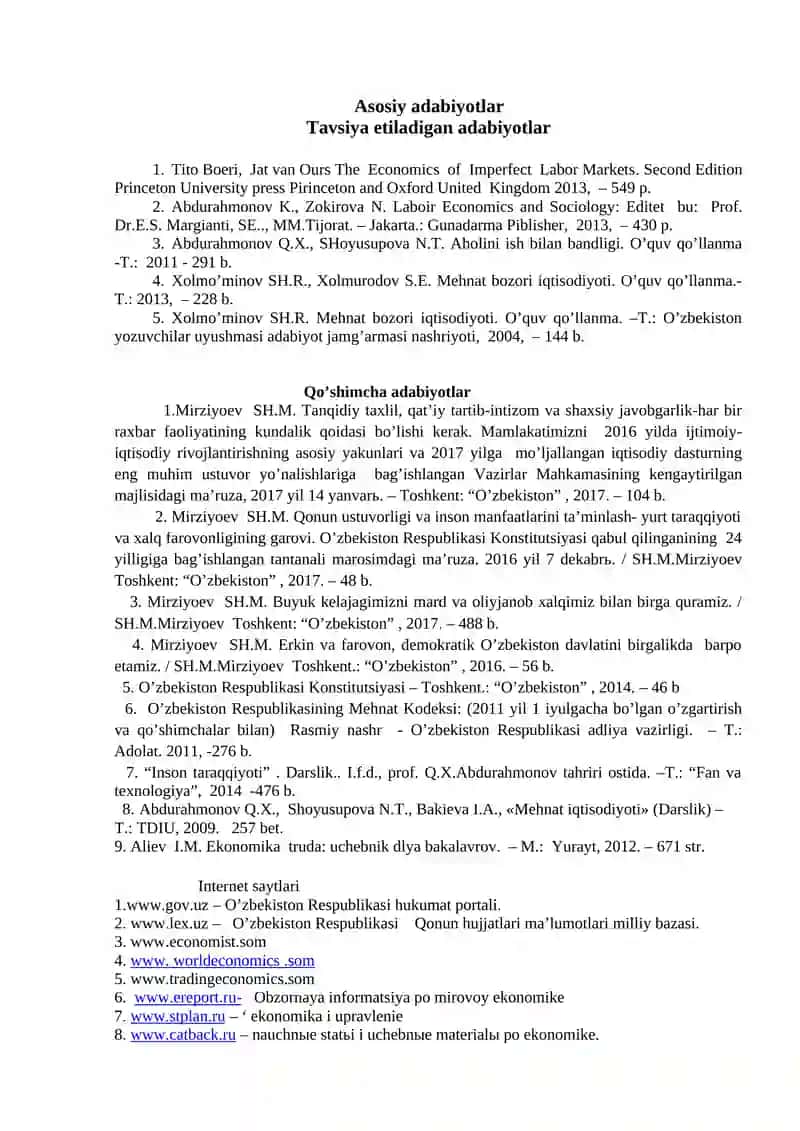 «Mehnat iqtisodiyoti» fanidan nazorat ishlarini bajarish bo’yicha USLUBIY KO’RSATMA 4