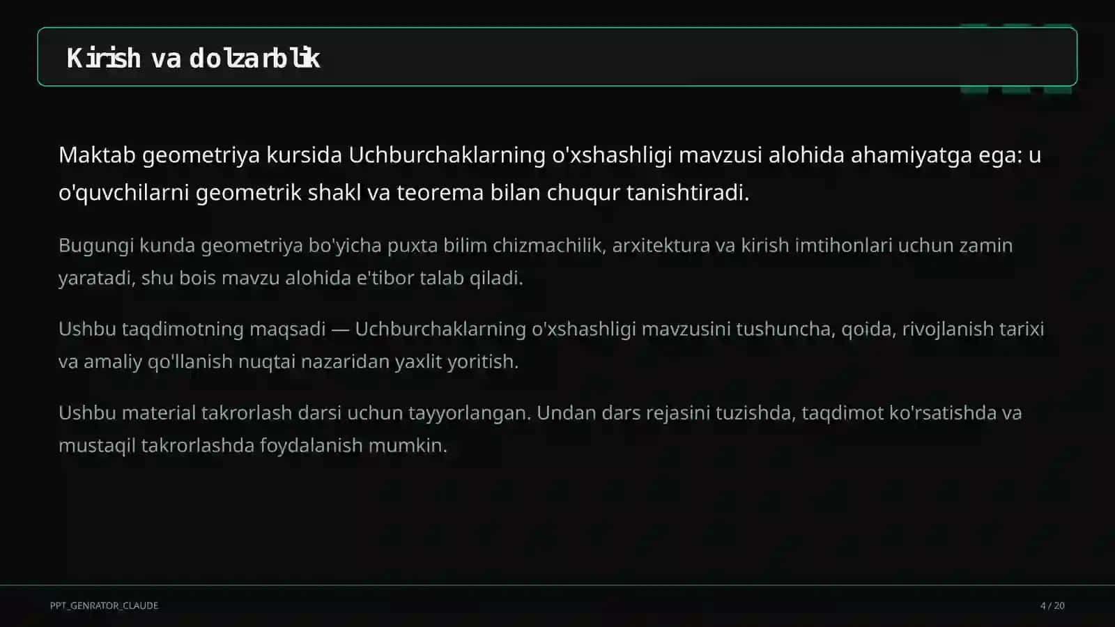 Uchburchaklarning o'xshashligi (8-sinf) 4