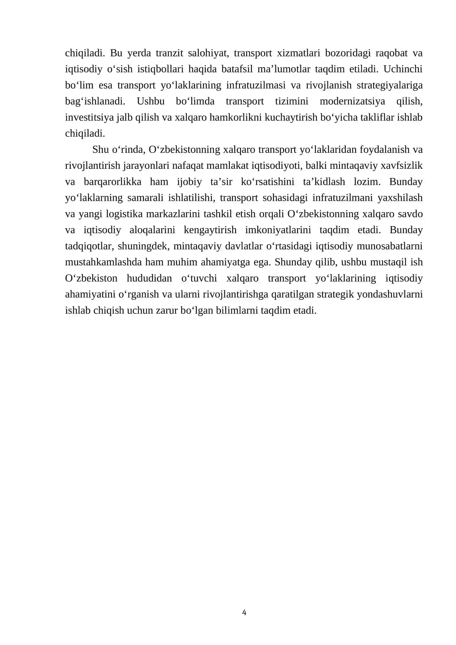 O‘zbekiston hududidan o‘tuvchi xalqaro transport yo‘laklari haqida ma’lumotlarni o‘rganish 4