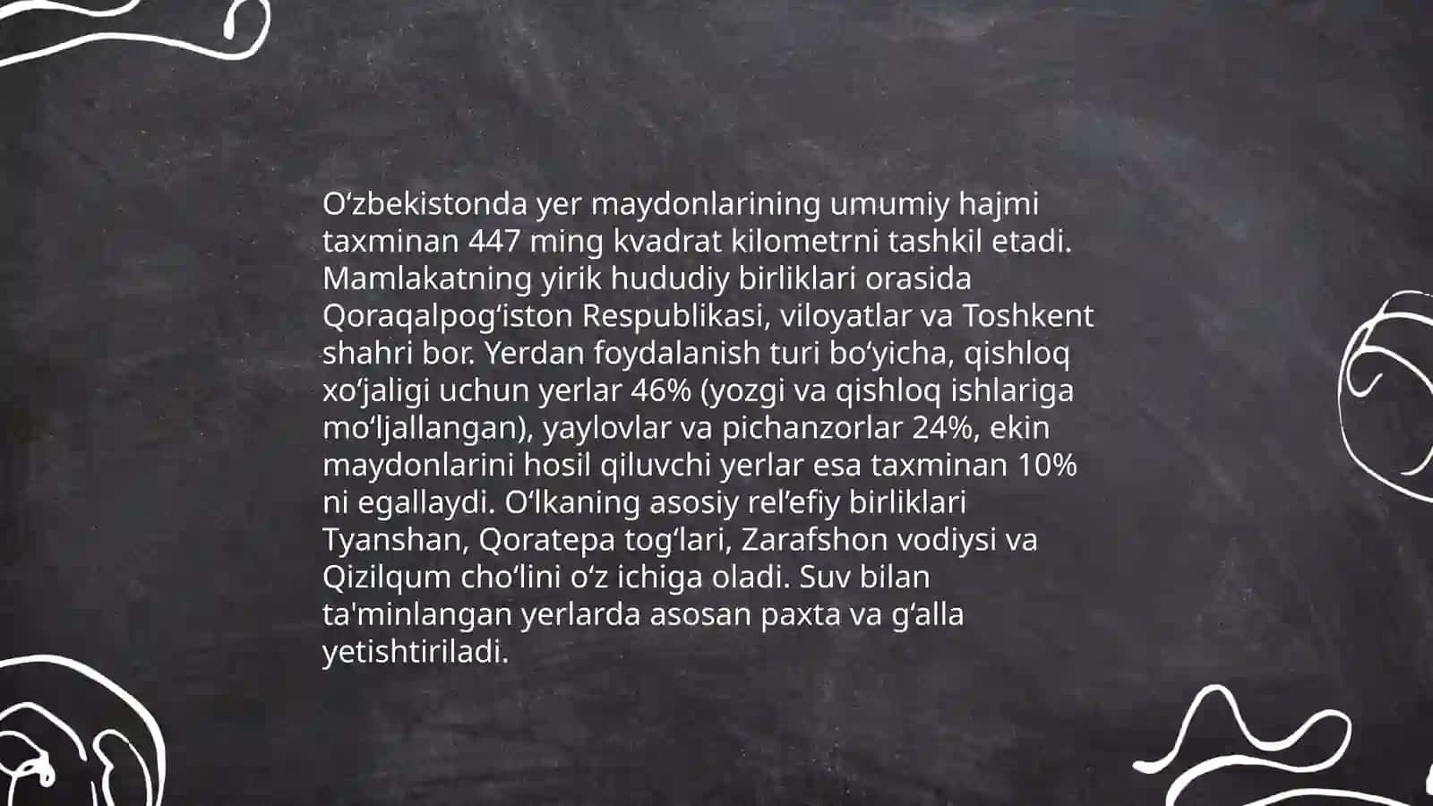 O‘zbekiston Respublikasi yer fondi va tuproqlarini tavsiflash hamda ularning osimliklar dunyosi togrisida taqdimot tayorlash 4