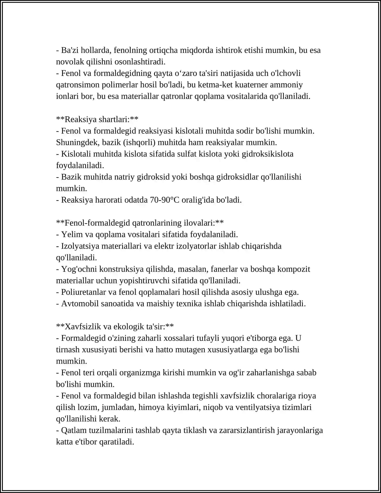 FENOLFORMALDEGID SMOLASINI OLISH VA XOSSALARINI ÒRGANISH 4