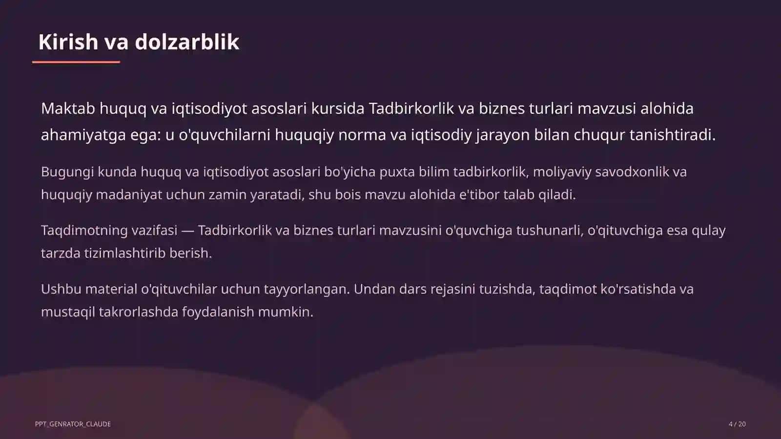 Tadbirkorlik va biznes turlari (10-sinf) 4
