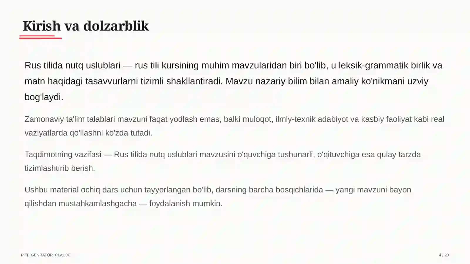 Rus tilida nutq uslublari (10-sinf) 4