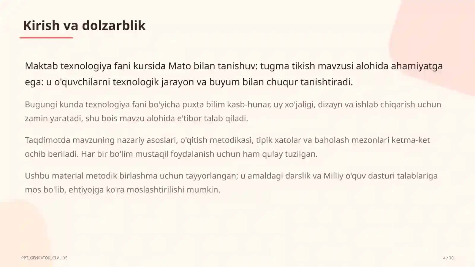 Mato bilan tanishuv: tugma tikish (2-sinf) 4