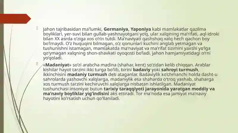 Ma’naviy hayotdagi o‘zgarishlar, madaniy taraqqiyot muammolari 4