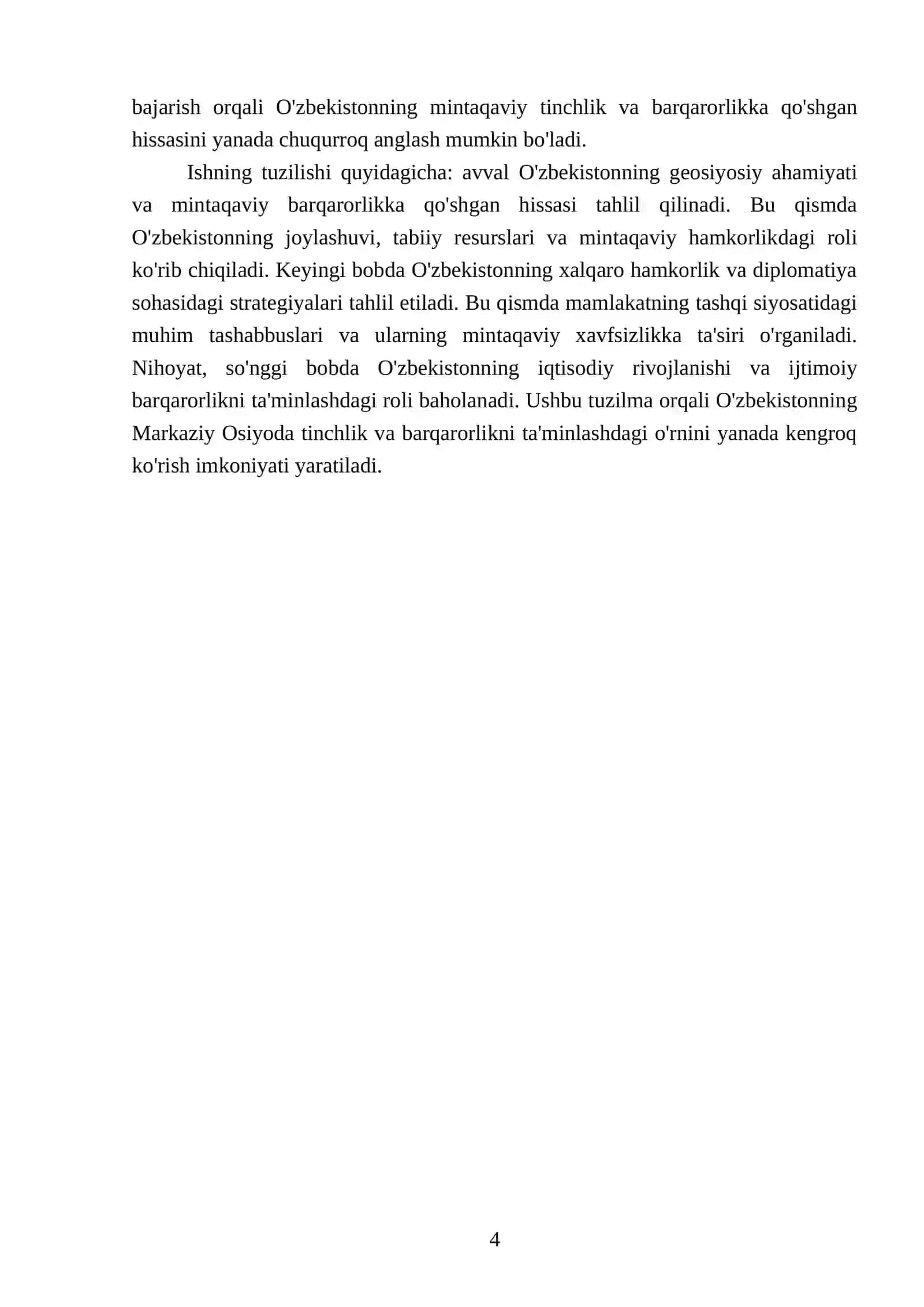 O'zbekistonning Markaziy Osiyoda tinchlik va barqarorlikni ta'minlashdagi o'rni 4