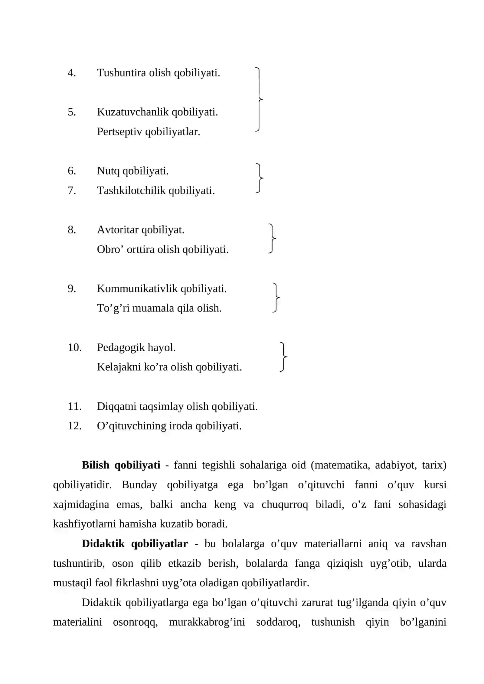 Pedagogik qobilyatning turlari va ularning tavsifi 4