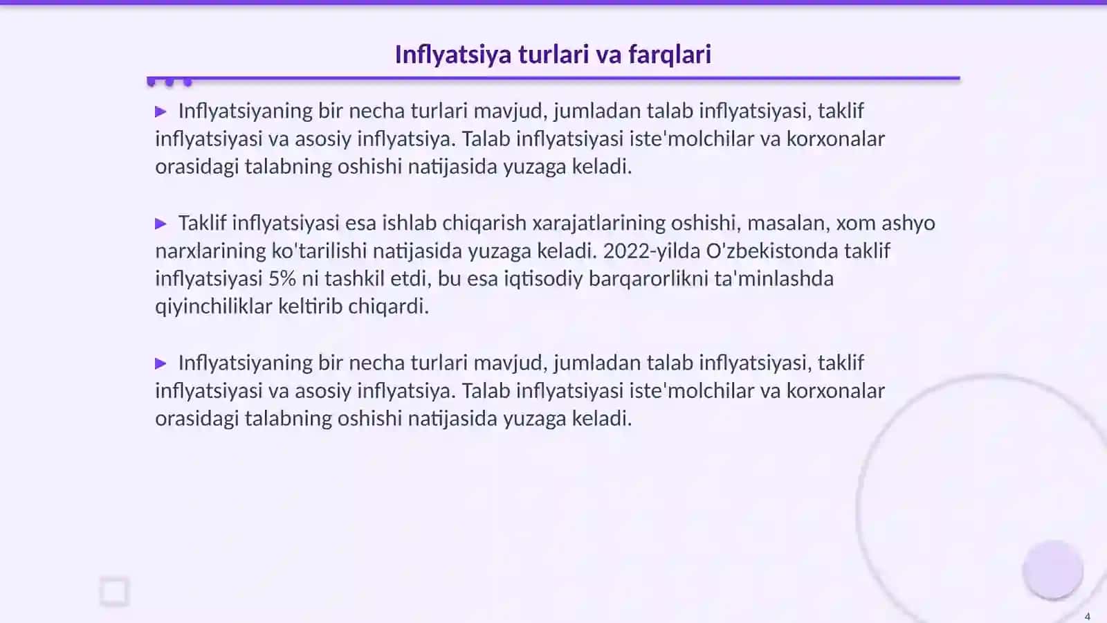 inflyatsiya va uning namoyon bólish turlari 4