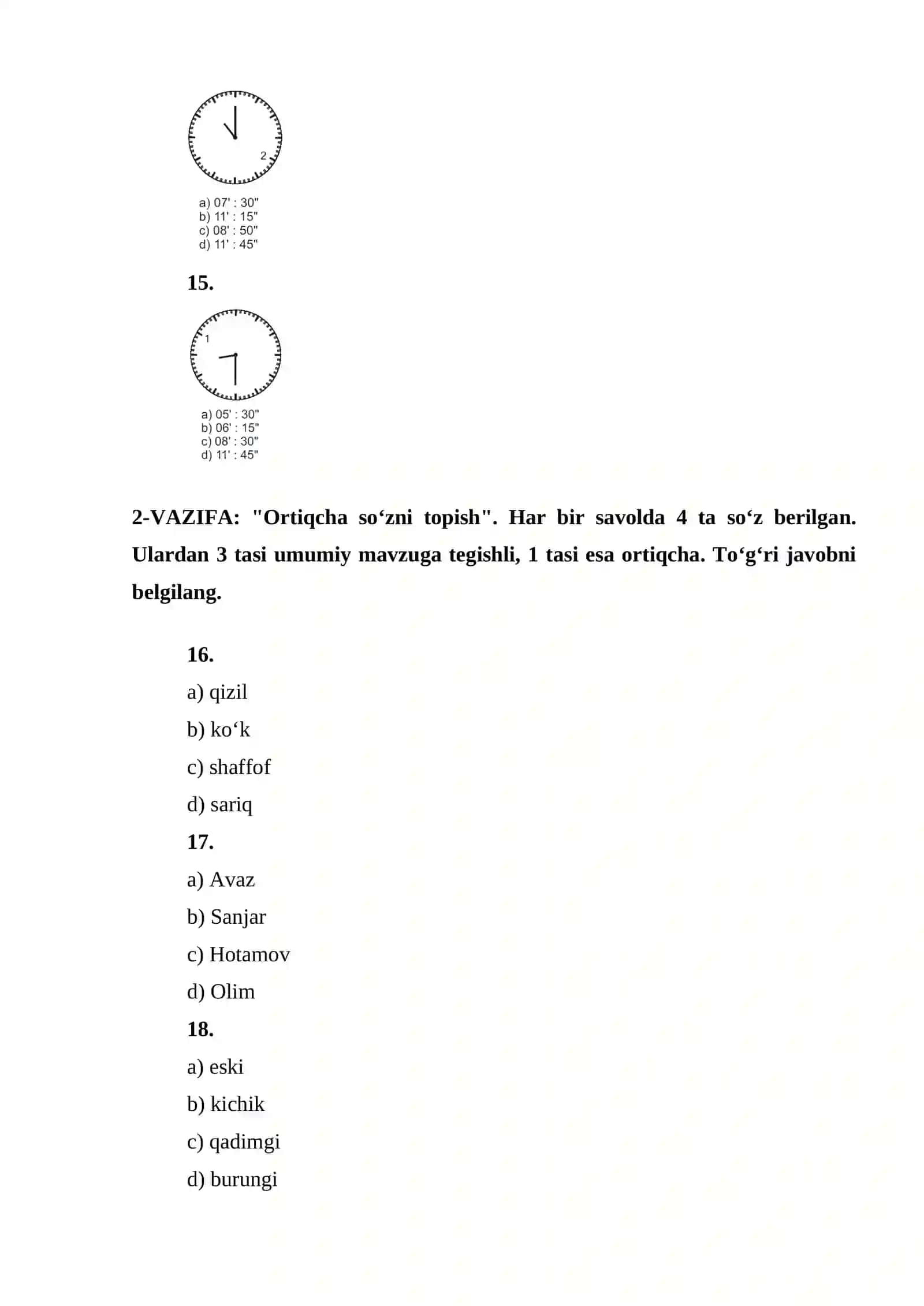 O'zbekiston Respublikasi Harbiy xavfsizlik va mudofaa universiteti PSIXOLOGIK TEST JAVOBLARI BILAN 4