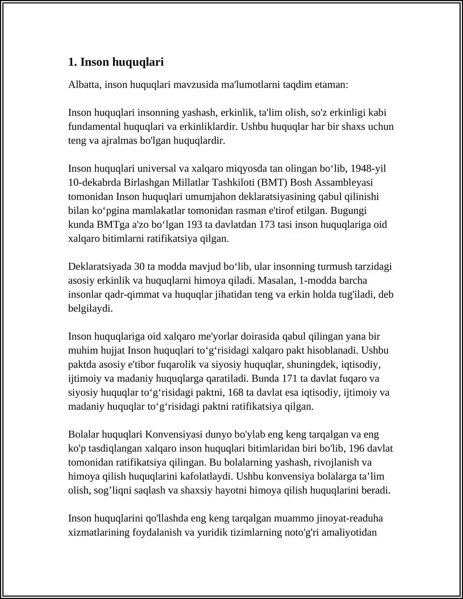 ISLOMDA INSON HUQUQLARI HIMOYASI, IJTIMOIY TENGLIK, ADOLAT VA TOLERANTLIK MAVZUSIDA KROSSVORD TAYYORLASH 4