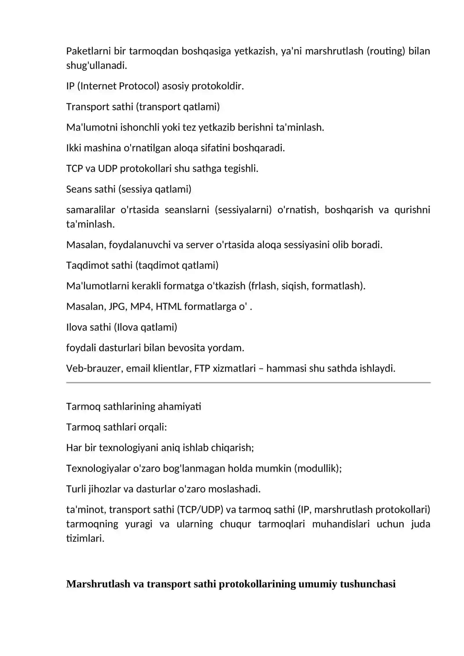 Marshrutlash protokollari. TCP va UDP transport sathi protokollari xususiyatlari 4