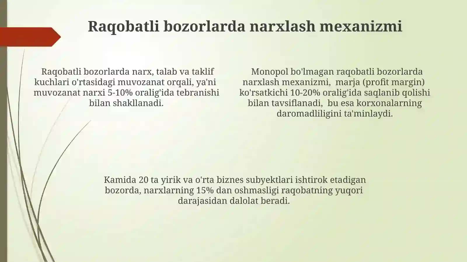 Raqobatlashgan va raqobatlashmagan bozorlar tahlilini amalga oshirish 4