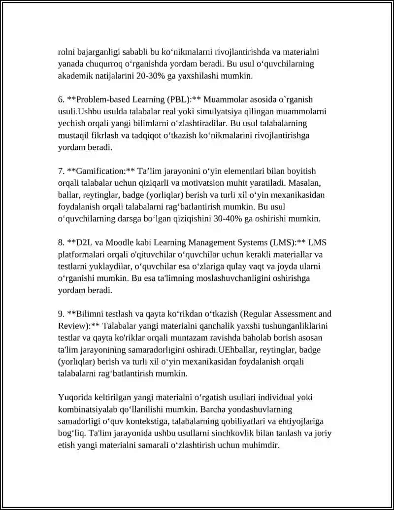 YANGI MATERIALNI O'RGATISH VA MUSTAHKAMLASH DARSLARI 4