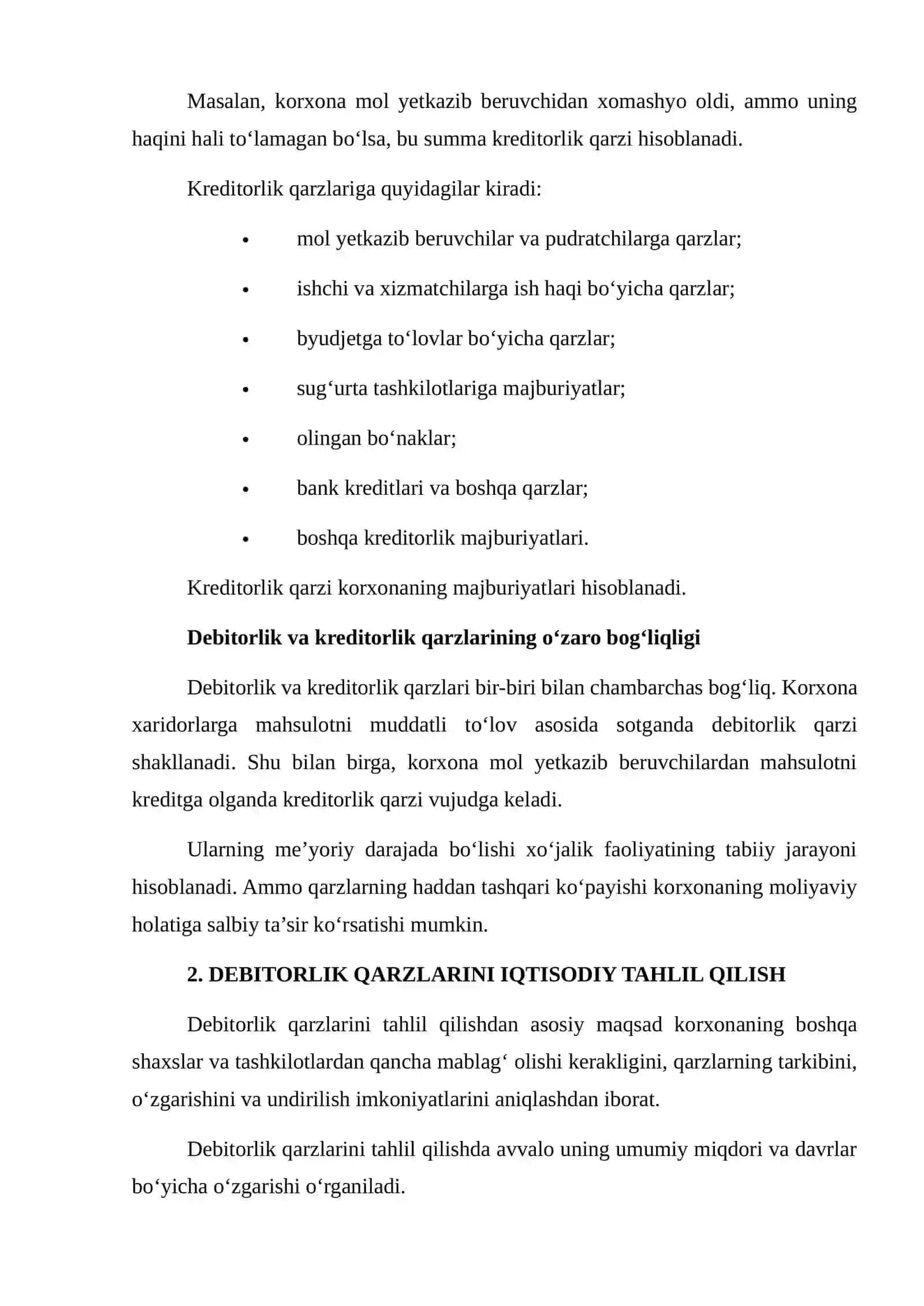 DEBITORLIK VA KREDITORLIK QARZLARINING IQTISODIY TAHLILI 4