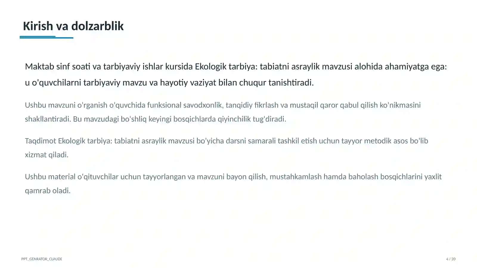 Ekologik tarbiya: tabiatni asraylik 4