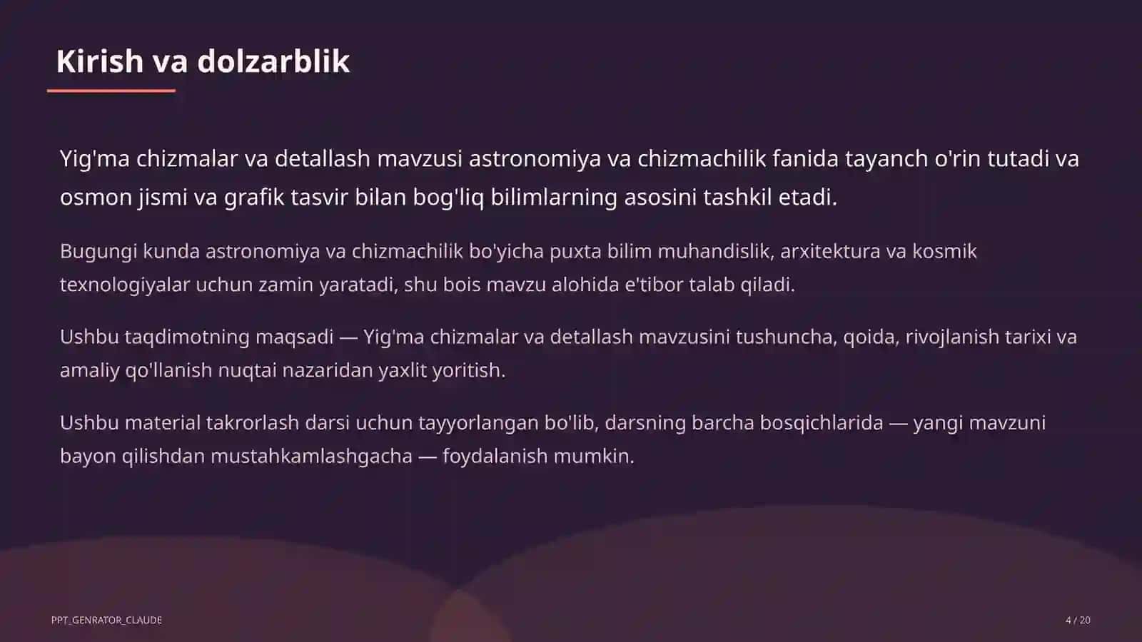 Astronomiya va chizmachilik (8–11) Takrorlash darsi 4