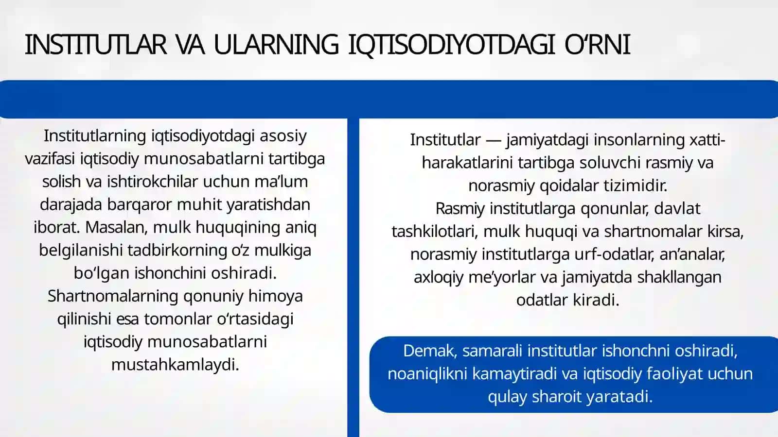 INSTITUTSIONALIQTISODIYOTNING ASOSIYYO‘NALISHLARINI TAQQOSLASH 4