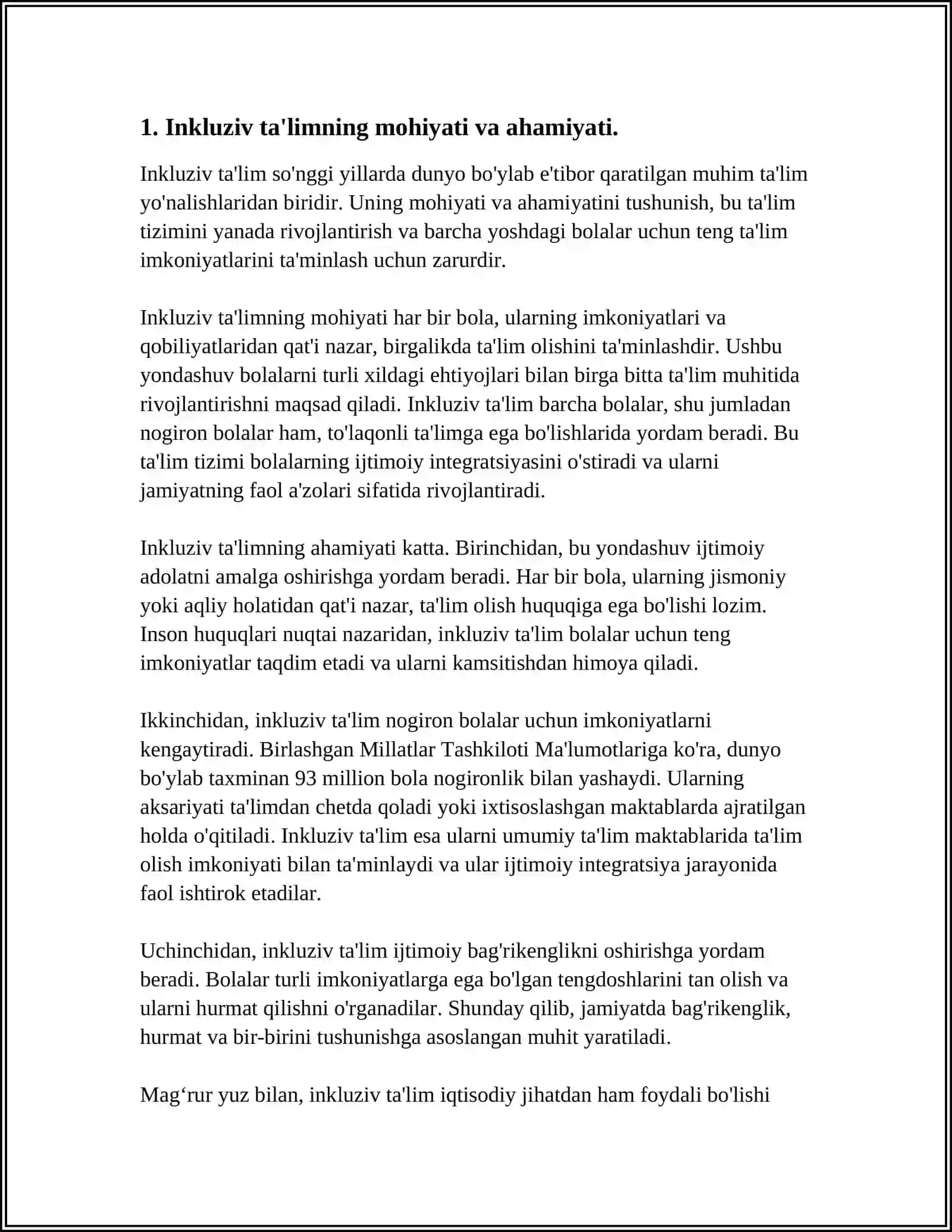 UMUMTA'LIM MAKTABLARI JARAYONIDA ESHITISHDA, KO'RISHDA NUQSONI BO'LGAN BOLALAR VA TAYANCH HARAKAT A'ZOLARI BUZILGAN BOLALAR UCHUN INKLUZIV TA'LIMNI AMALGA OSHIRISHNING ILMIY VA USLUBIY ASOSLARI 4