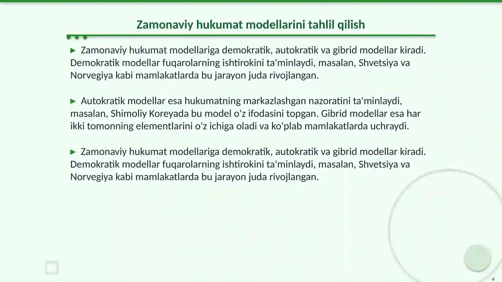 Hukumat shakllanishining zamonaviy modellari 4