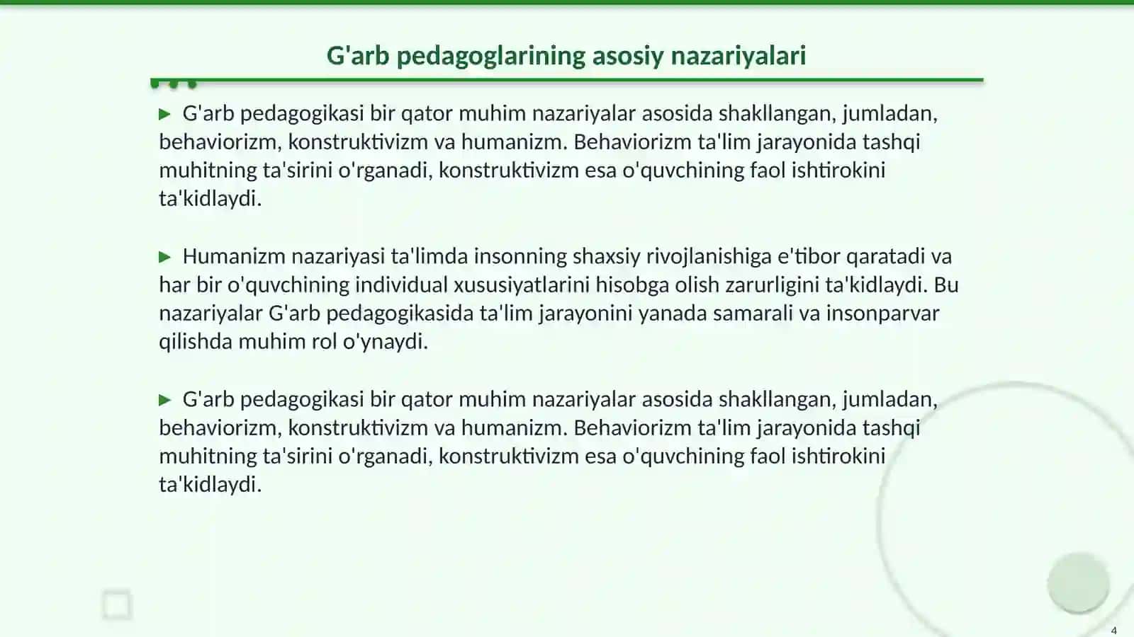 G'arb pedagoglarining pedagogika faniga qo'shgan hissalari 4