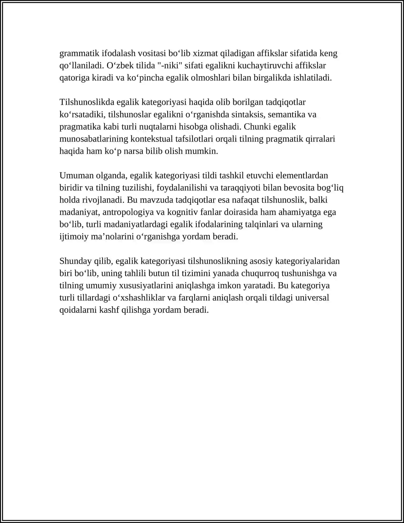 O'ZBEK TILSHUNOSLIGIDA EGALIK KATEGORIYASINING O‘RGANILISHI 4
