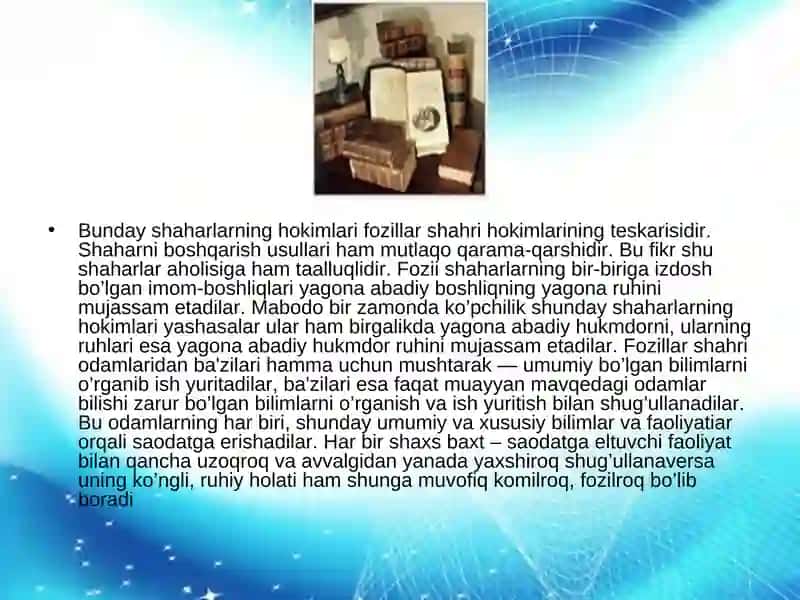 Abu Nasr Farobiyning Fozil odamlar shahriasarining mohiyati 4