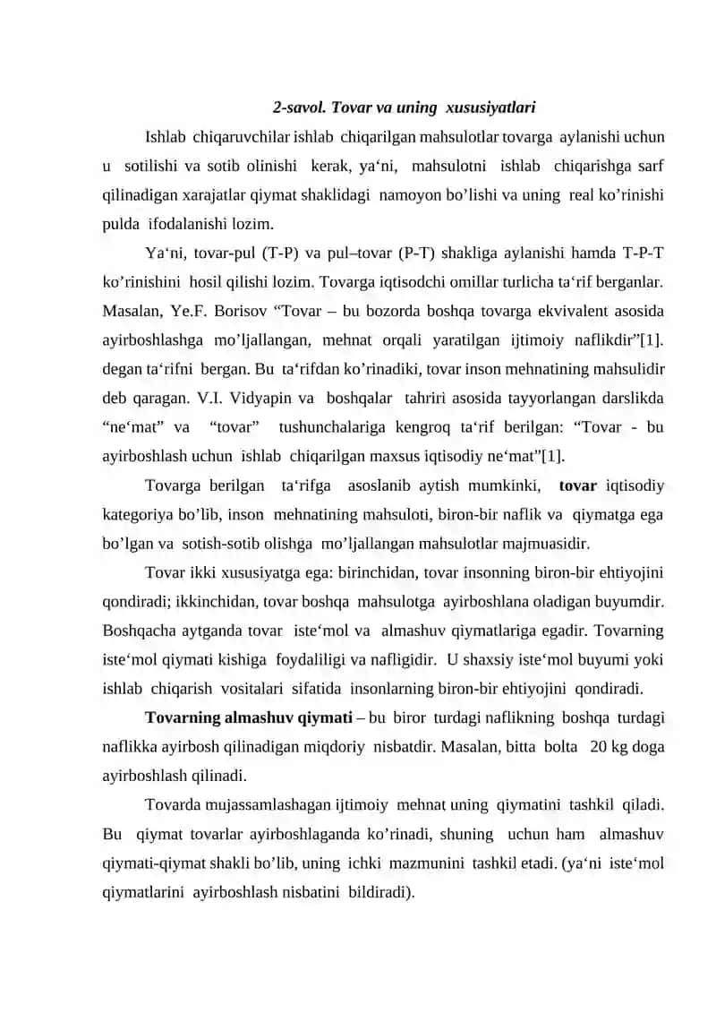 Natural ishlab chiqarishdan tovar ishlab chiqarishga o’tish va uning rivojlanishi 4