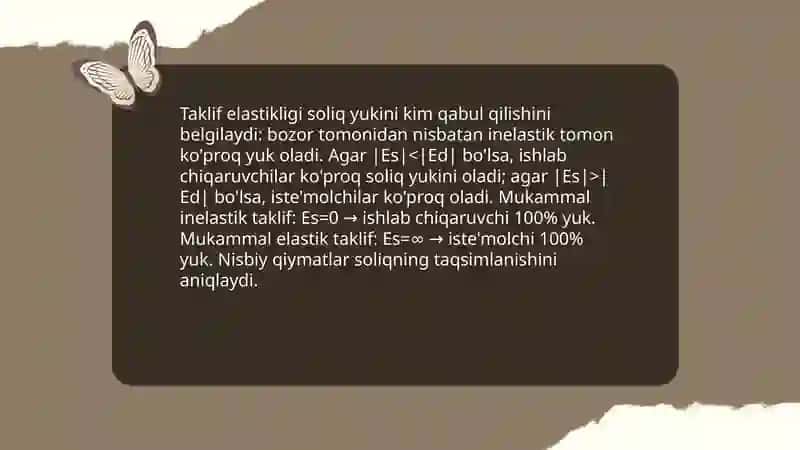 Elastiklik va soliq yukining istemolchi va ishlab chiqaruvchi o'rtasida taqsimlanishi 4