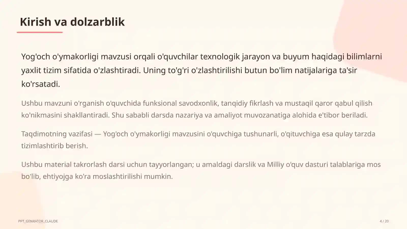 Yog'och o'ymakorligi (7-sinf) 4