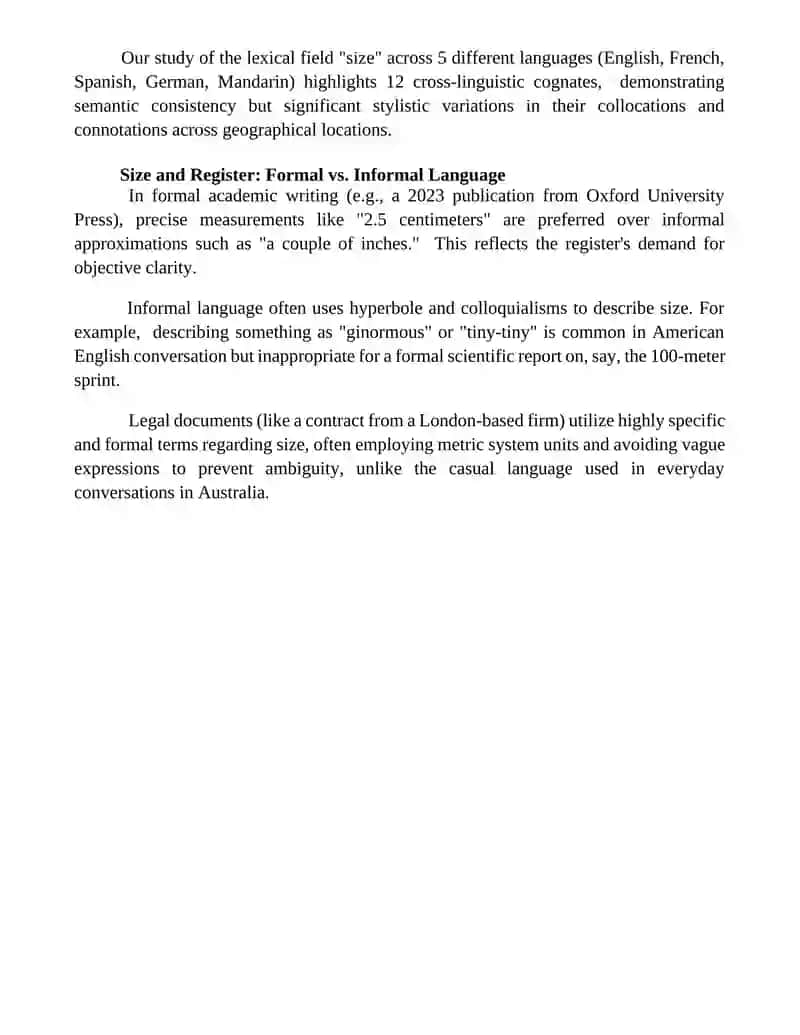 Lexical and stylistic analysis of the lexical field of the word denoting "size" 4