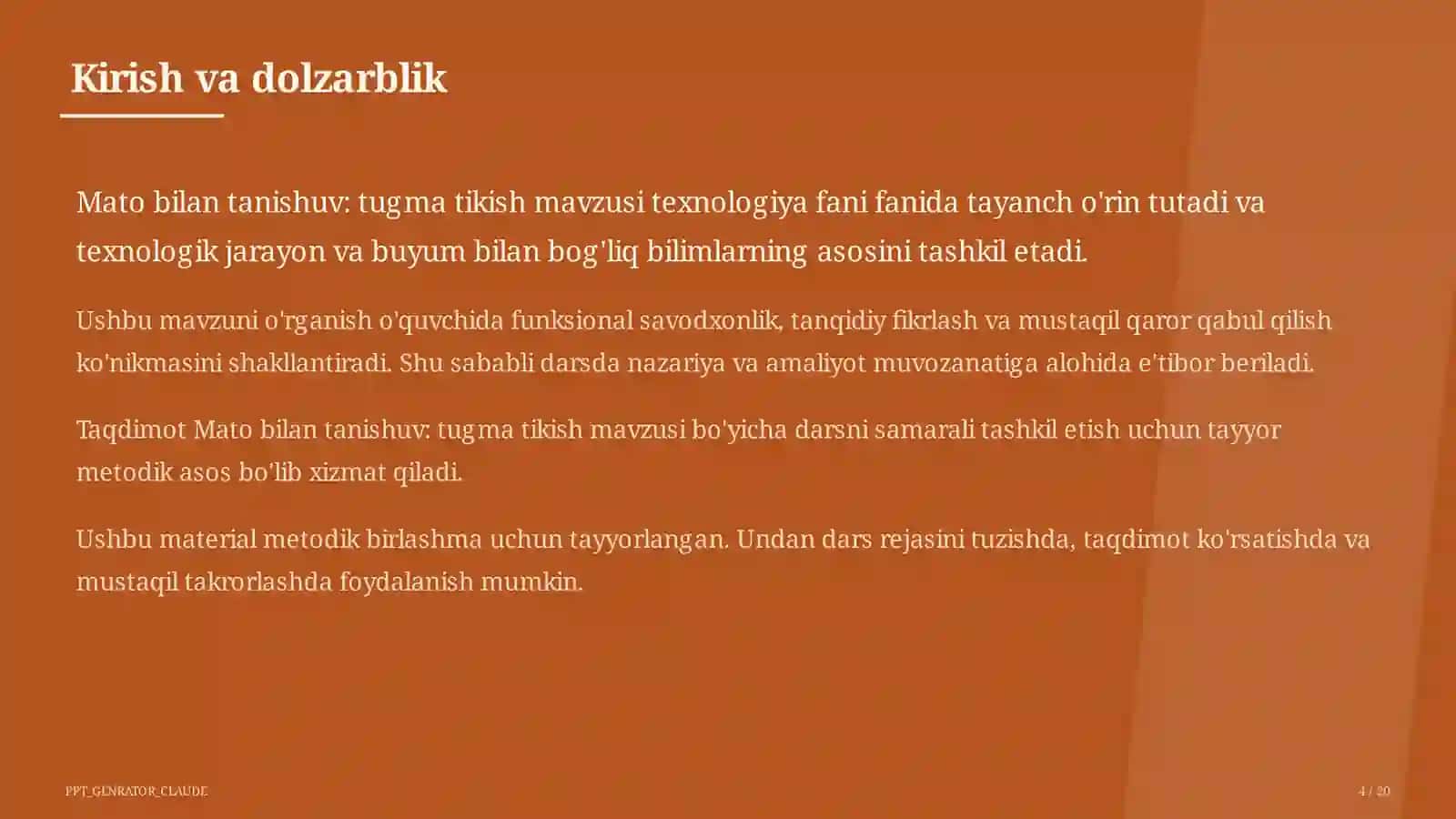Mato bilan tanishuv: tugma tikish (2-sinf) 4