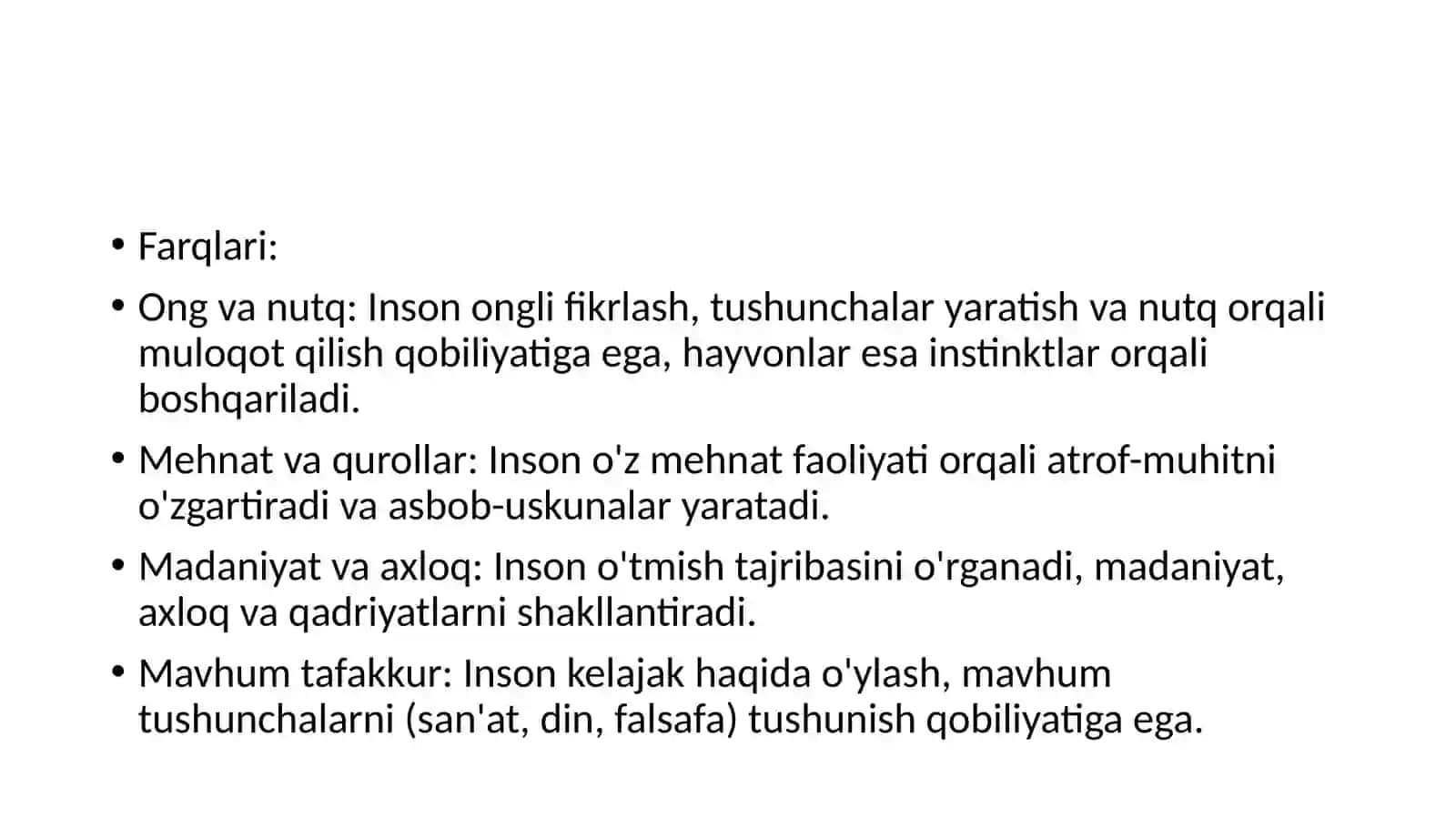 Odam bilan hayvonlar ortasidagi o’xshashliklar va farqlar 4